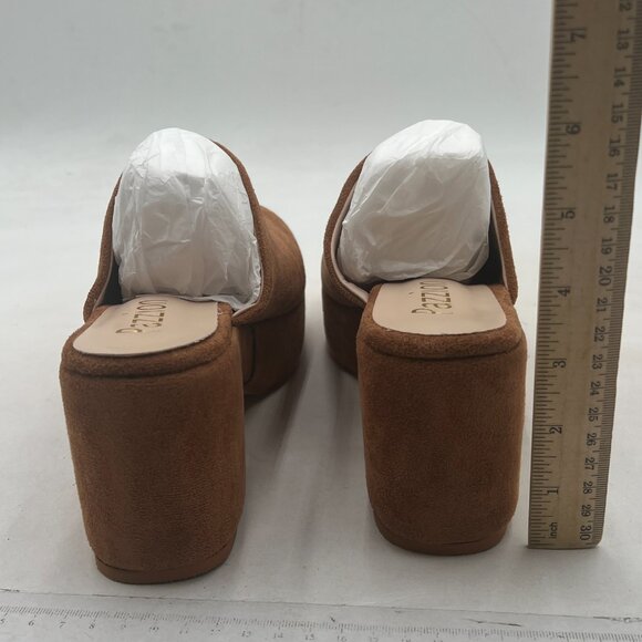 Pazzion Brown Comfy Platform Round Toe Mules Clogs Slip On Chunky High Heel Shoe - Picture 5 of 8